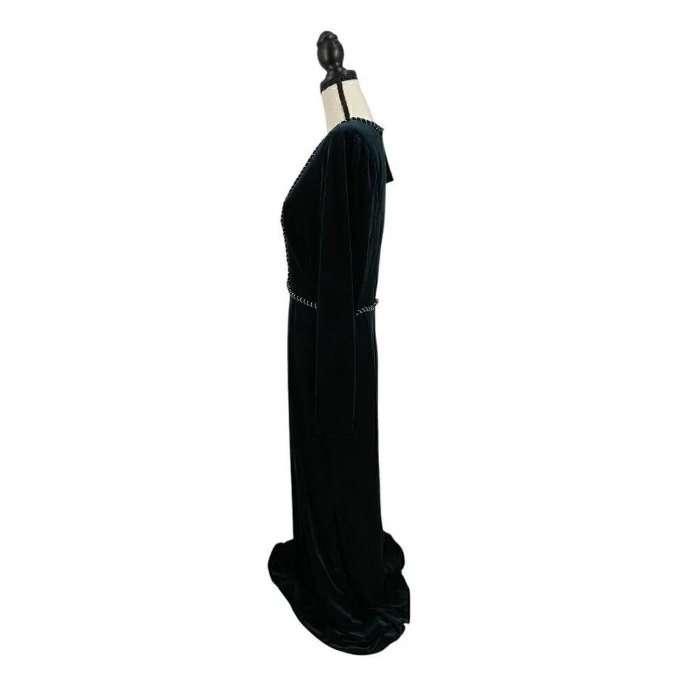$4295 Monique Lhuillier 14 Plunging Crystal embellished Velour Gown elegant - Picture 7 of 14